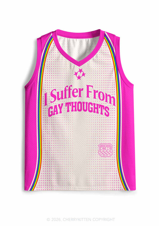 Hot Pink Dots Suffer From Gay Thoughts Pride Y2K Sport Jersey Tank Cherrykitten
