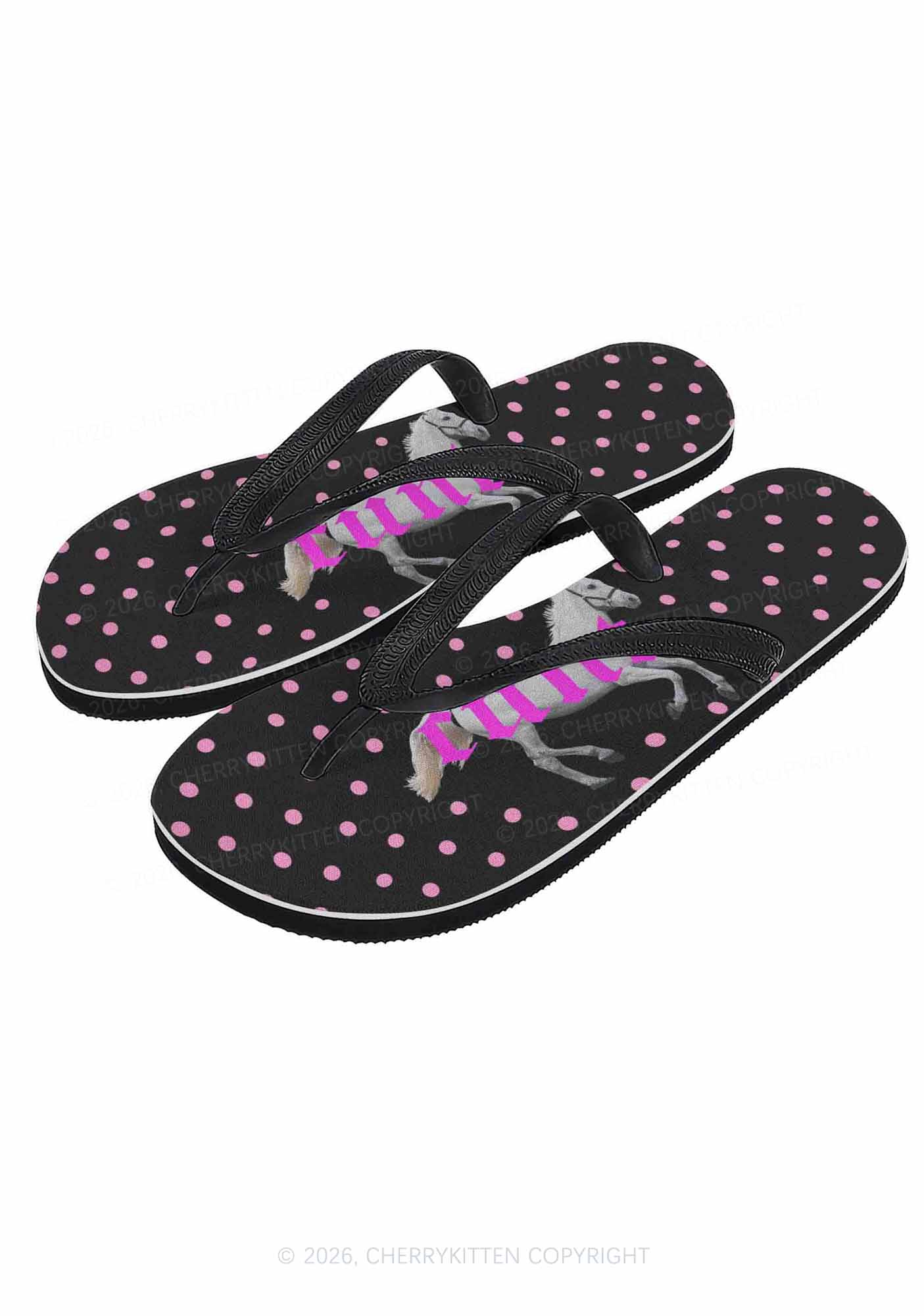 Pink Cxxt Horse Y2K Print Flip Flops Cherrykitten