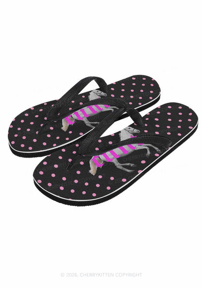 Pink Cxxt Horse Y2K Print Flip Flops Cherrykitten