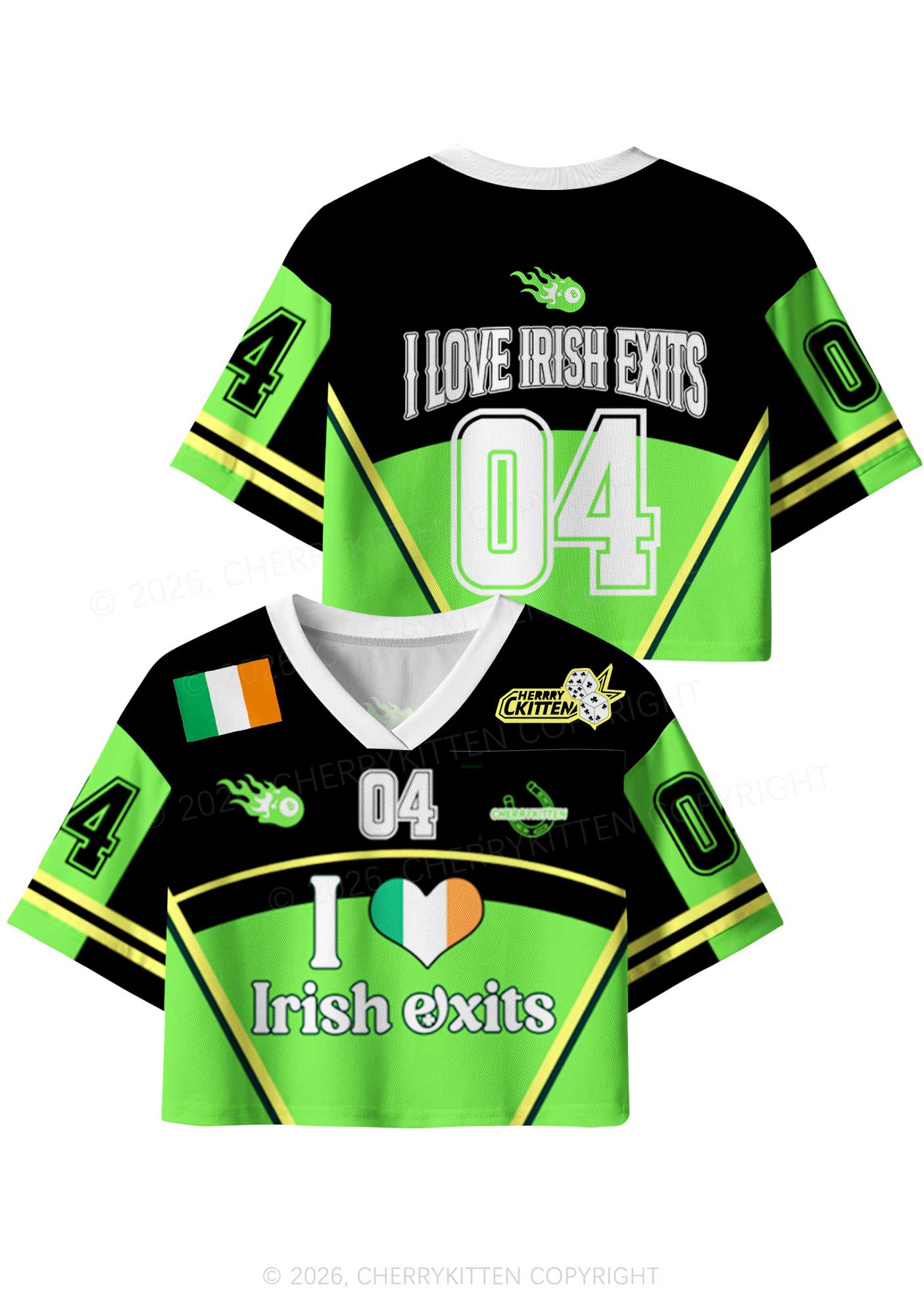 Custom I Love Irish Exits St Patricks Y2K Crop Sport Jersey Shirts Cherrykitten
