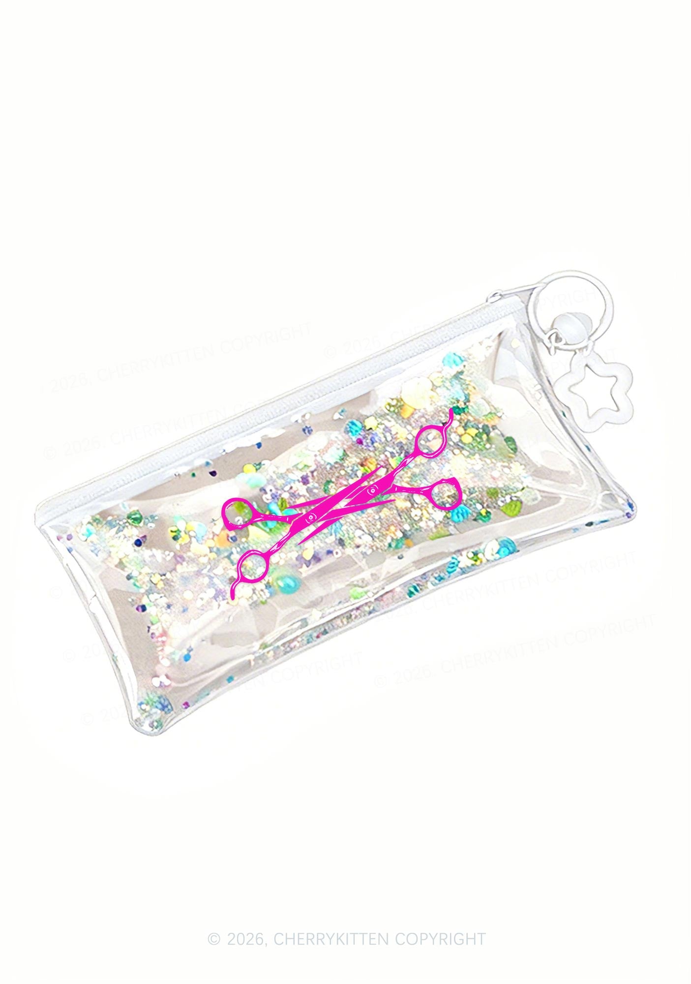 Pink Scissors Pride Y2K Quicksand Transparent Pencil Pouch Cherrykitten