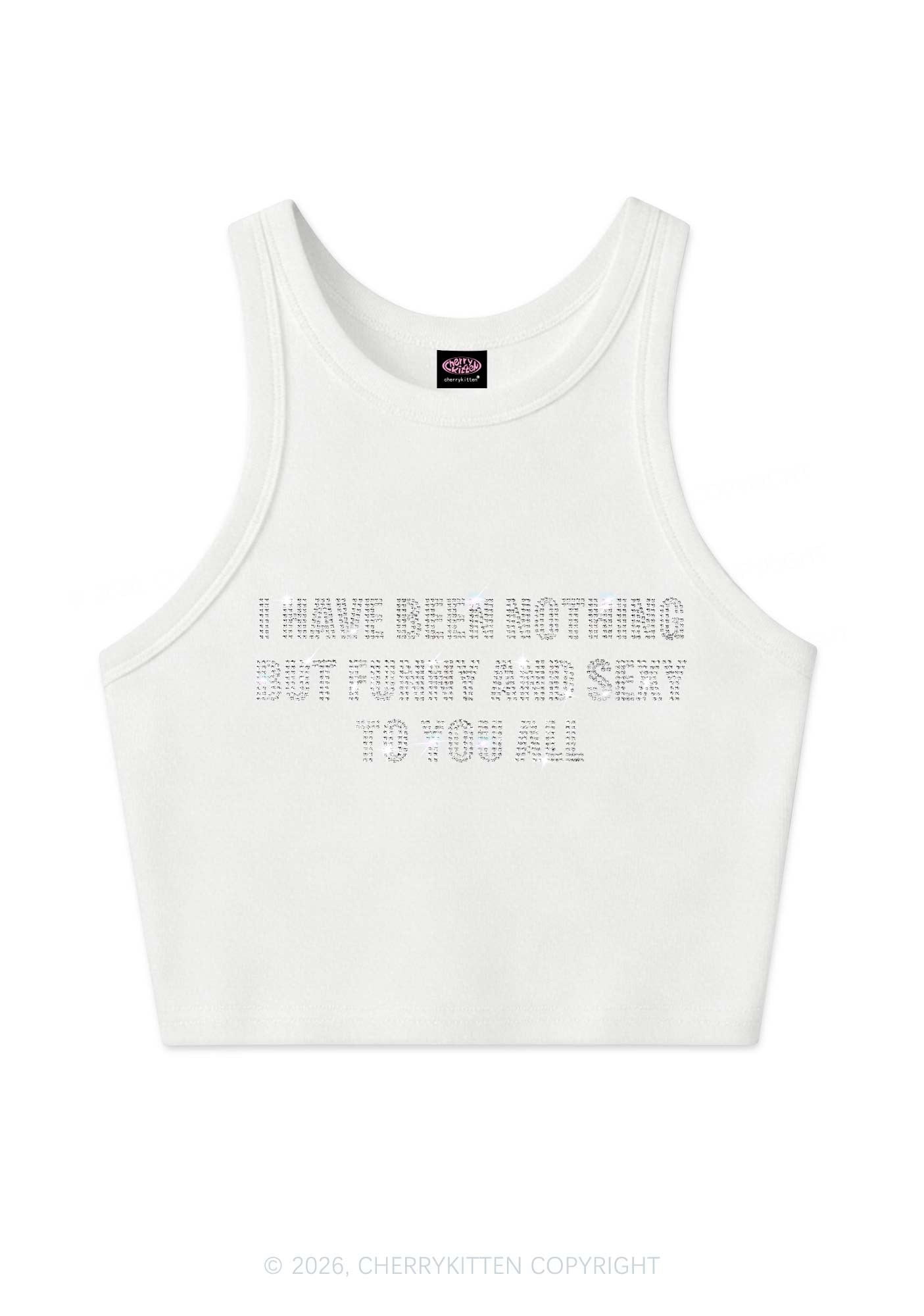 Rhinestone I Have Been Funny Y2K Crop Tank Top Cherrykitten