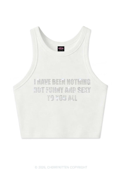 Rhinestone I Have Been Funny Y2K Crop Tank Top Cherrykitten