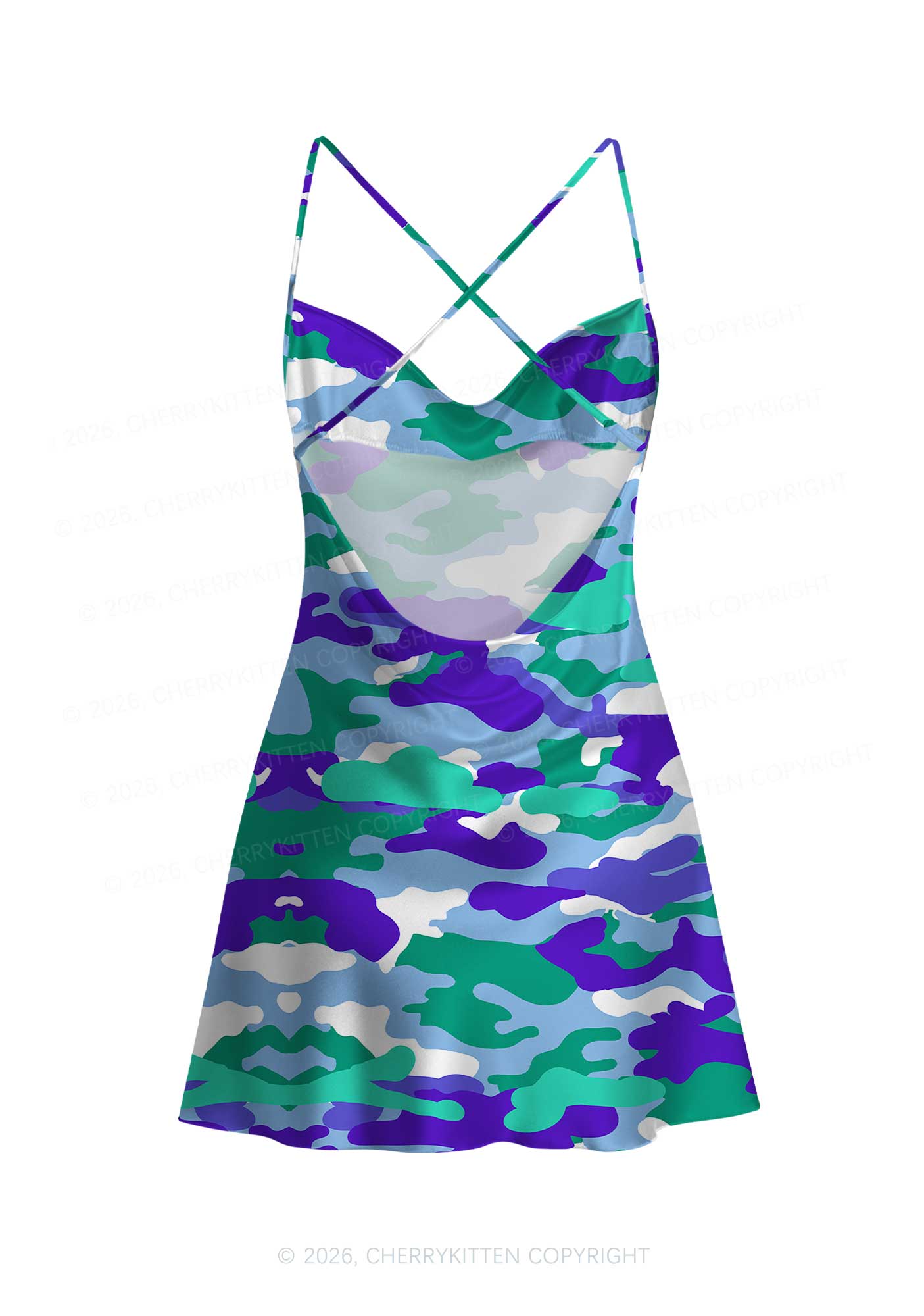 Gay Camouflage Pride Y2K Print Satin Cowl Neck Slip Dress Cherrykitten