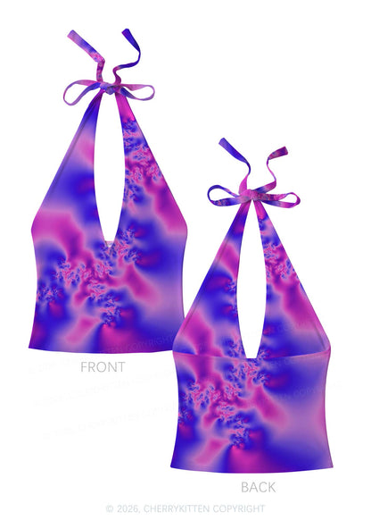 Bisexual Thermal Pride Y2K Print Halter Deep V Neck Cami Cherrykitten