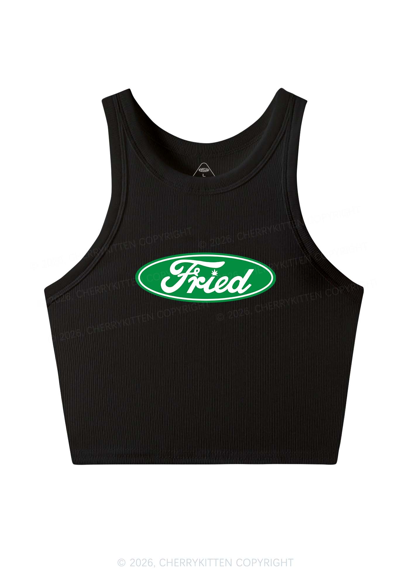 Green Fried Y2K Crop Tank Top Cherrykitten