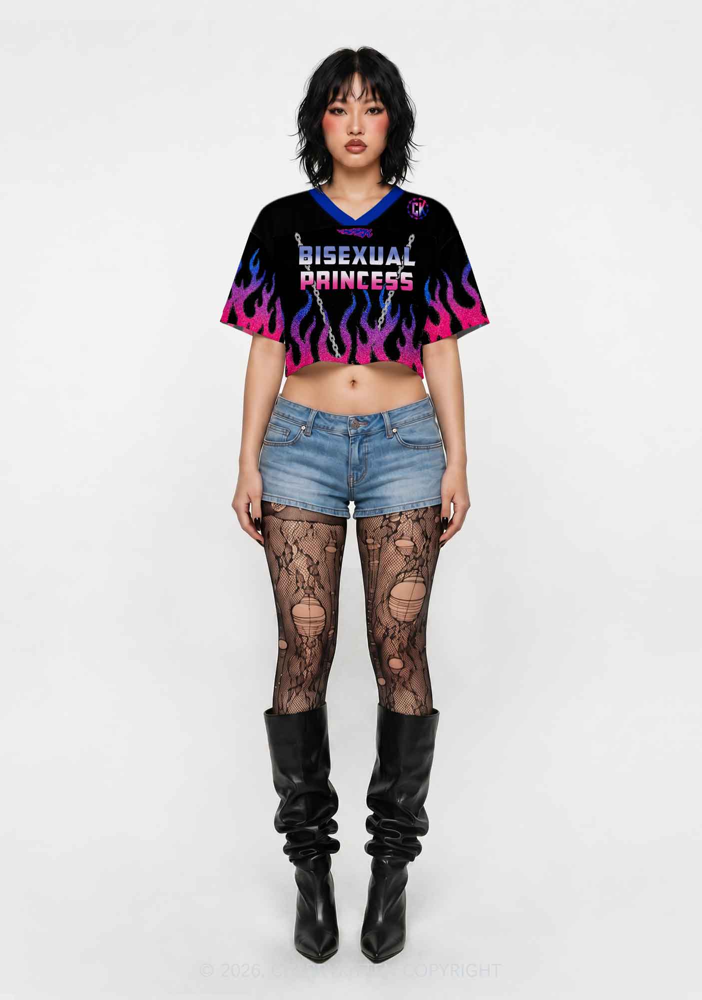 Bisexual Princess Flame Pride Y2K Crop Sport Jersey Shirts Cherrykitten