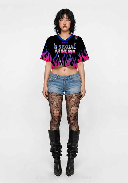 Bisexual Princess Flame Pride Y2K Crop Sport Jersey Shirts Cherrykitten