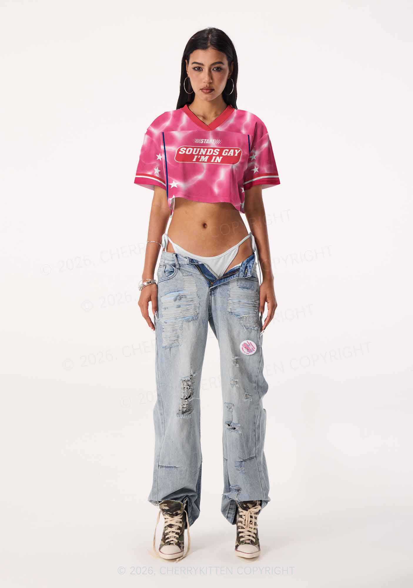 Pink Sounds Gay Im In Pride Y2K Crop Sport Jersey Shirts Cherrykitten
