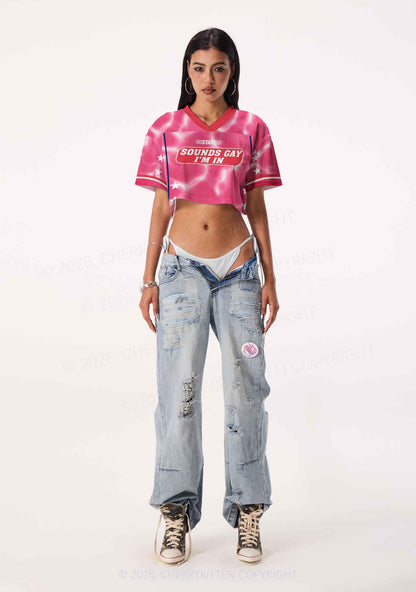 Pink Sounds Gay Im In Pride Y2K Crop Sport Jersey Shirts Cherrykitten