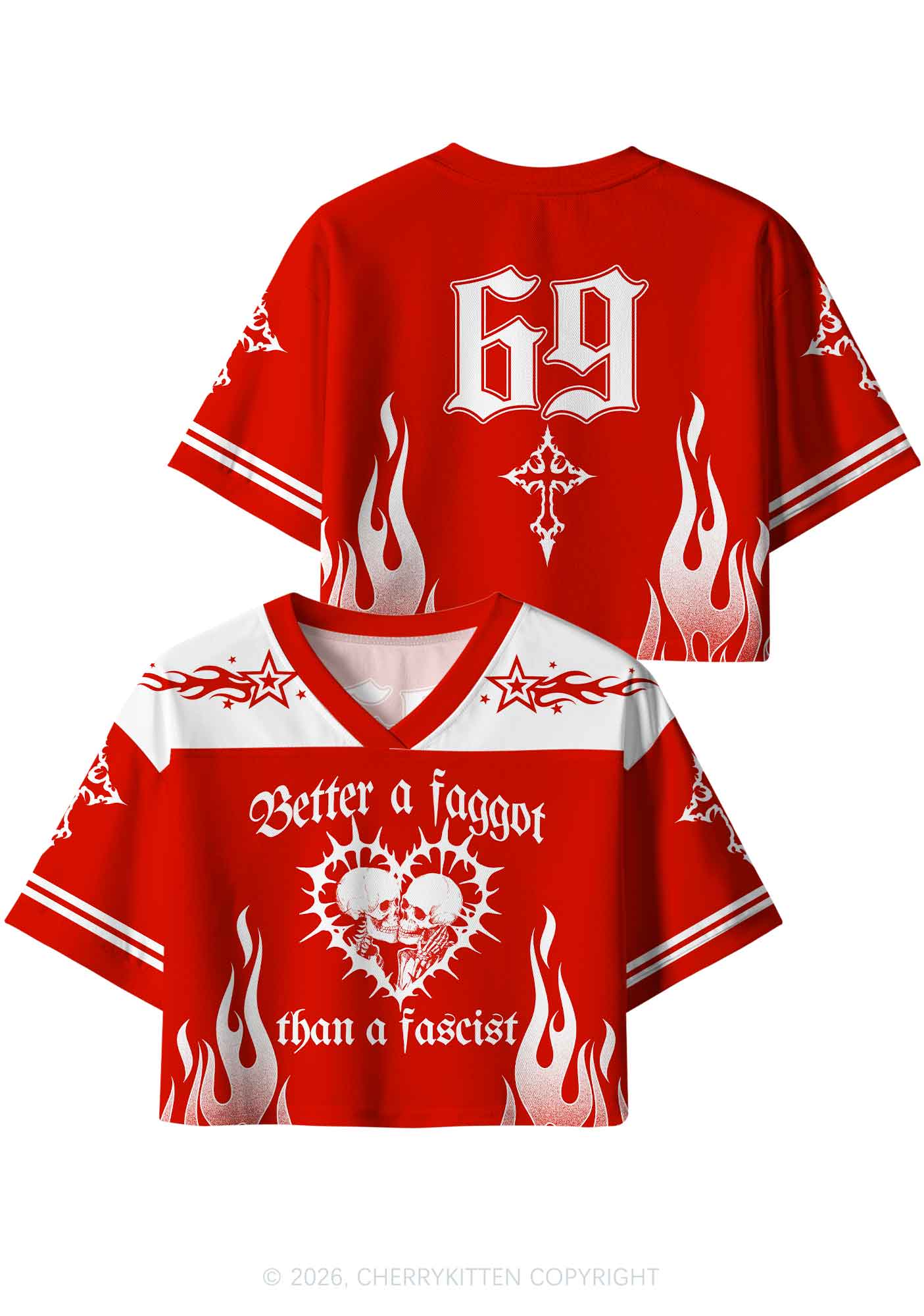 Better Faggot Than Fascist Skull Pride Y2K Crop Sport Jersey Shirts Cherrykitten