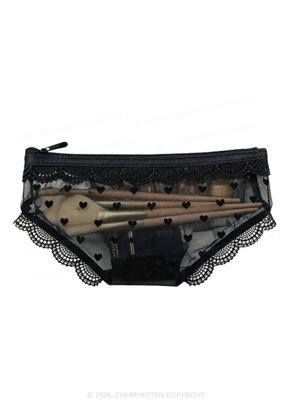 Briefs Shape Y2K Mesh Lace Trim Cosmetic Pouch Cherrykitten