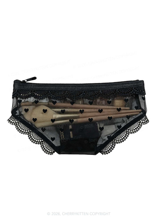 Briefs Shape Y2K Mesh Lace Trim Cosmetic Pouch Cherrykitten