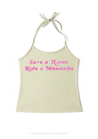 Glitter Ride A Mustache Y2K Halter Neck Cami Cherrykitten