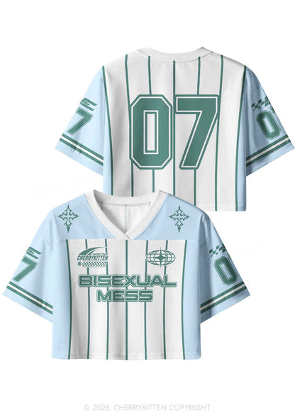 Green Stripes Bisexual Mess Pride Y2K Crop Sport Jersey Shirts Cherrykitten