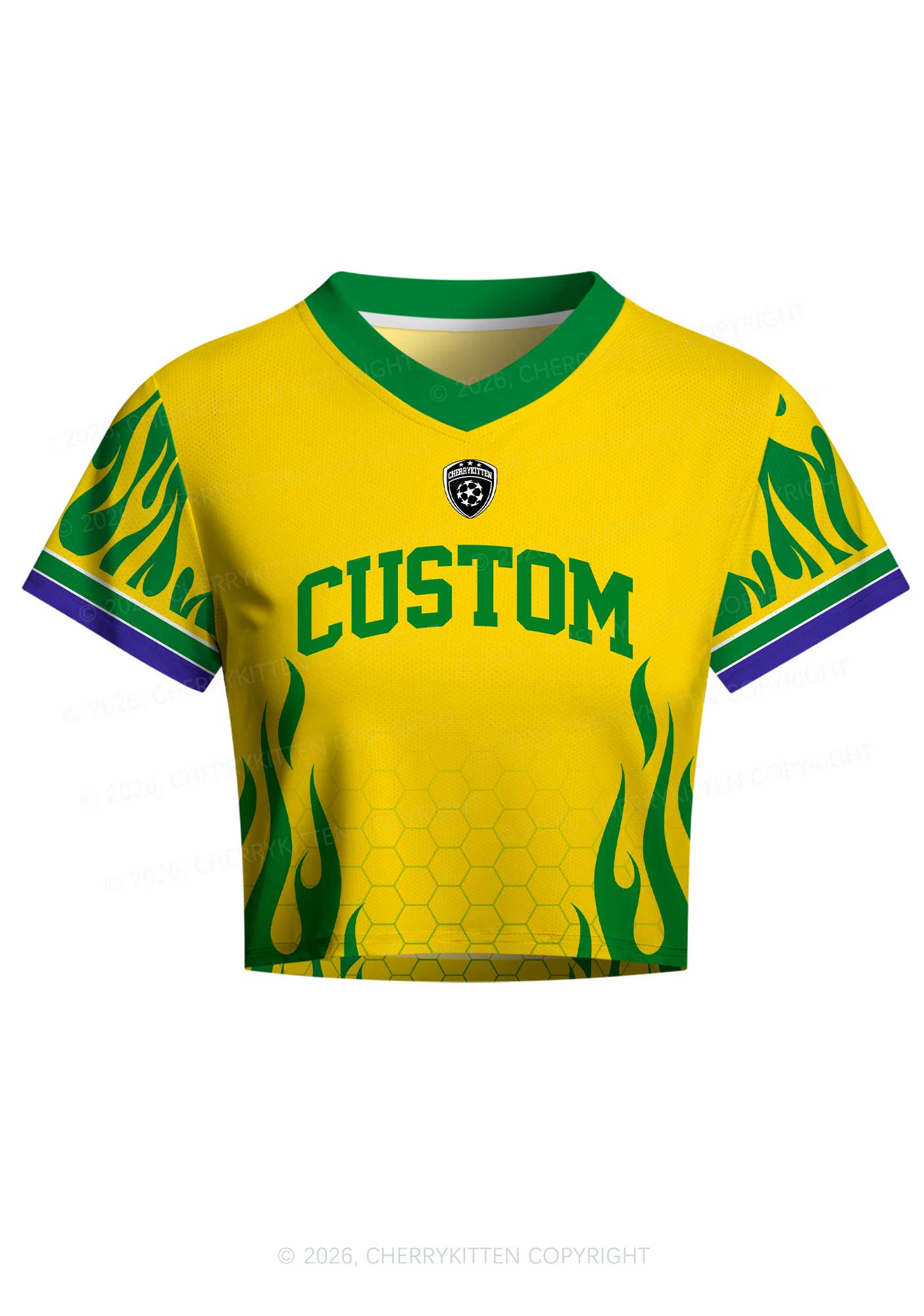Custom Yellow Green Flame Y2K Crop Football Jersey Shirts Cherrykitten