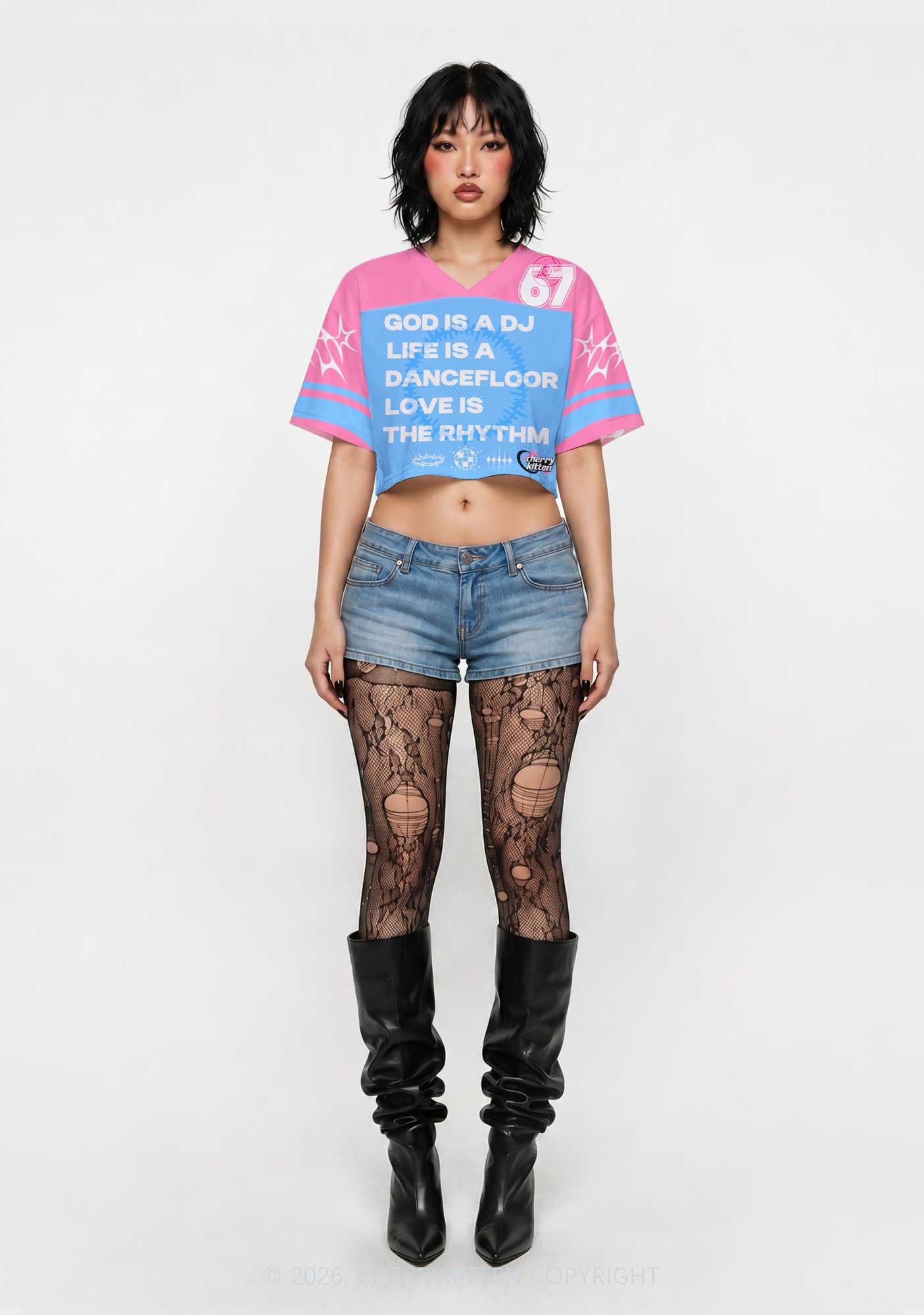 God Is A DJ Y2K Crop Sport Jersey Shirts Cherrykitten