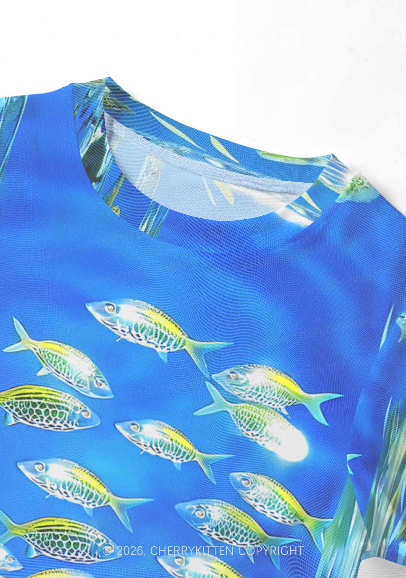 Undersea Fish Y2K Mesh Crop Top Cherrykitten