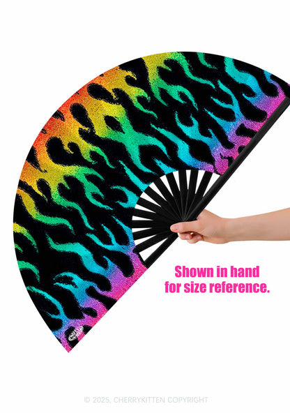 Rainbow Flame Pride Y2K Rave Hand Fan Cherrykitten
