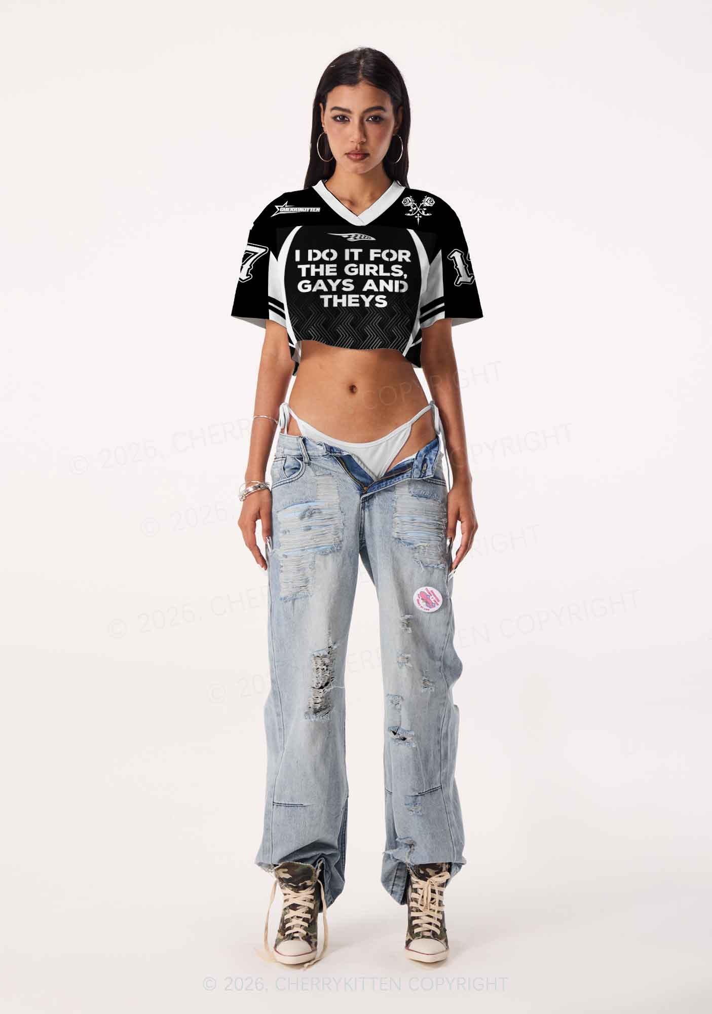 Black I Do It For The Girls Pride Y2K Crop Sport Jersey Shirts Cherrykitten