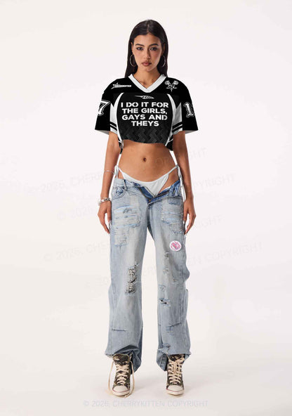 Black I Do It For The Girls Pride Y2K Crop Sport Jersey Shirts Cherrykitten