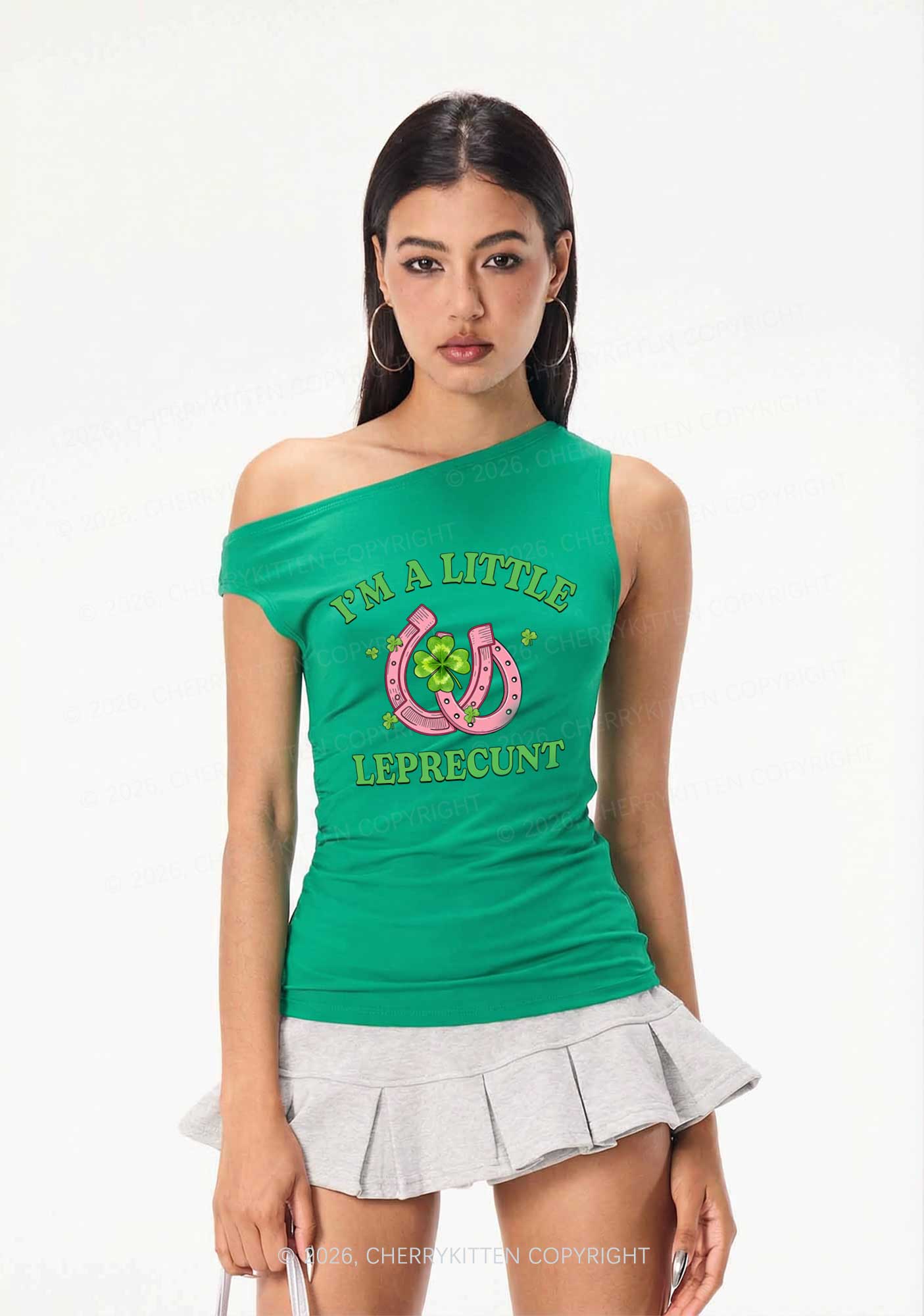 Im A Little Leprecxxt St Patricks Y2K Off Shoulder Tank Top Cherrykitten