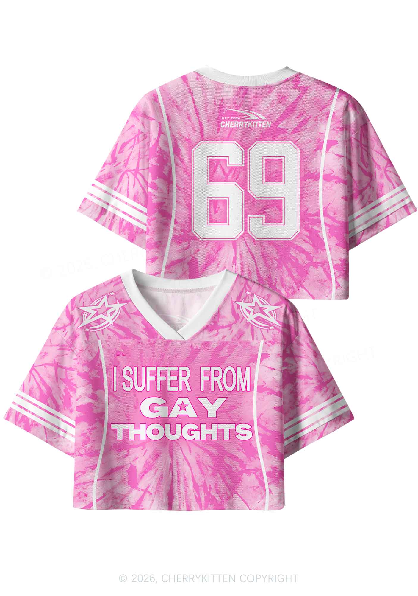 Pink Tie Dye Gay Thoughts Pride Y2K Crop Sport Jersey Shirts Cherrykitten