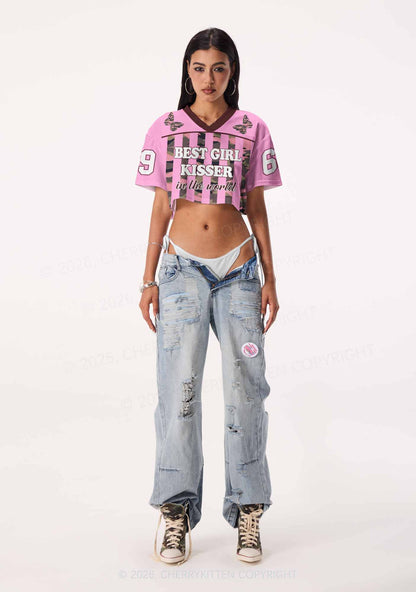 Best Girl Kisser Pink Camouflage Pride Y2K Crop Sport Jersey Shirts Cherrykitten