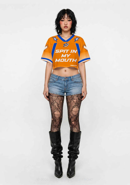 Orange Spit In My Mouth Y2K Crop Sport Jersey Shirts Cherrykitten