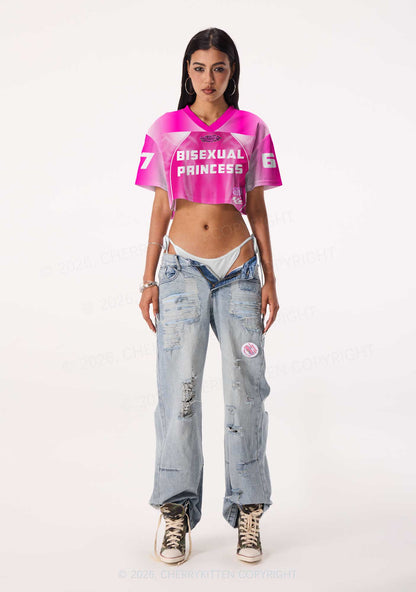 Hot Pink Bisexual Princess Pride Y2K Crop Sport Jersey Shirts Cherrykitten