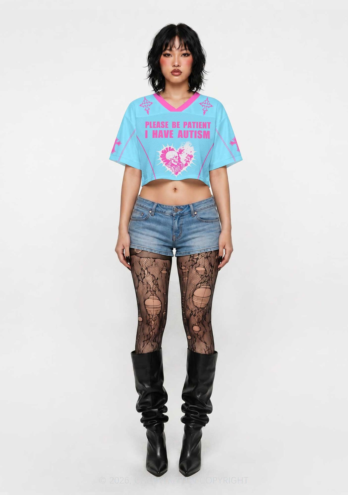 I Have Autism Skull Y2K Crop Sport Jersey Shirts Cherrykitten
