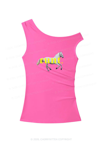 Cxxt Horse Y2K Off Shoulder Tank Top Cherrykitten