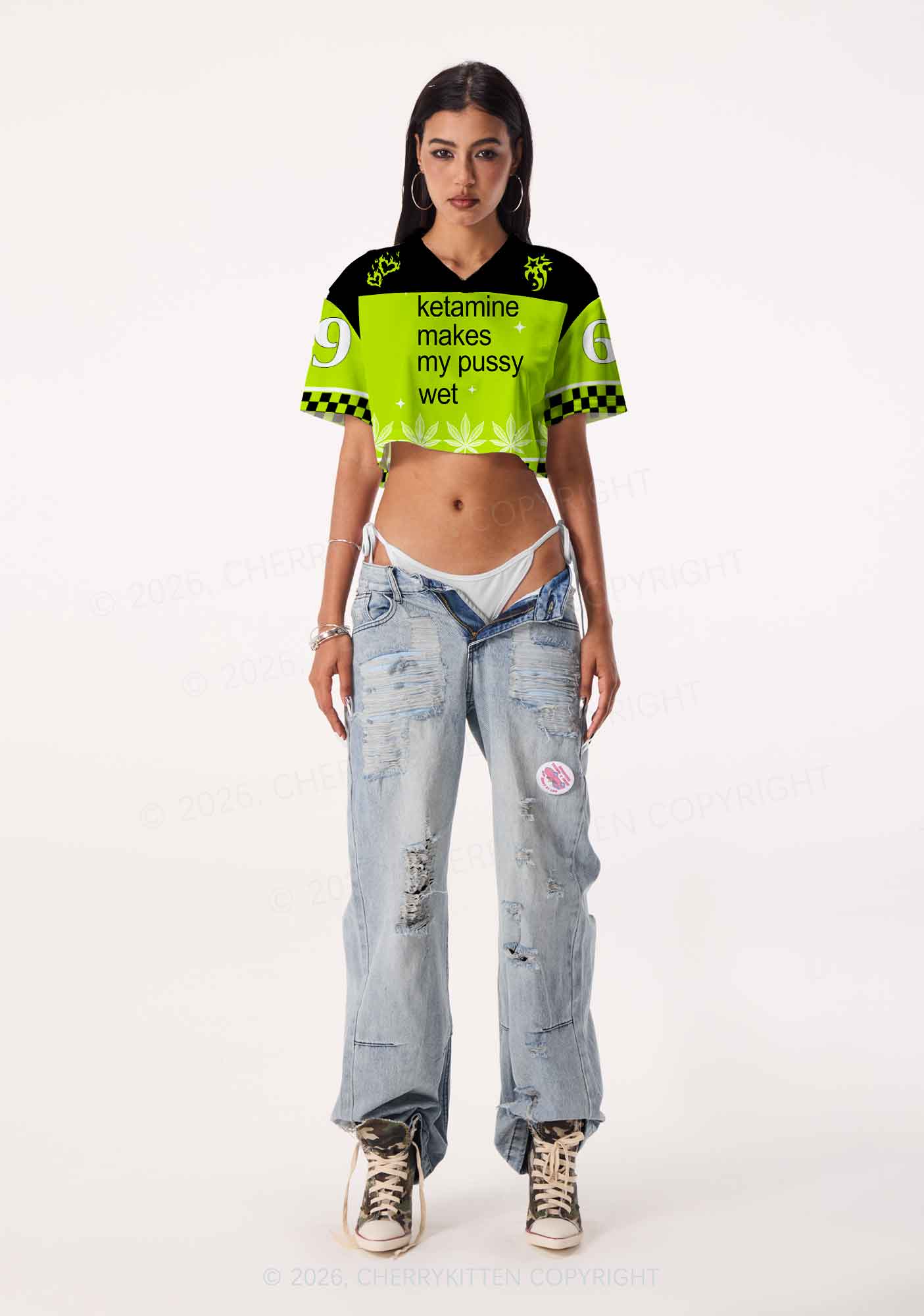 Kxxamine Makes My Puxxy Wet Y2K Crop Sport Jersey Shirts Cherrykitten