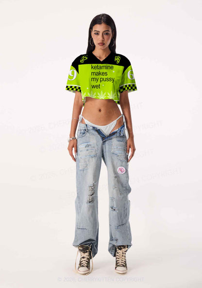 Kxxamine Makes My Puxxy Wet Y2K Crop Sport Jersey Shirts Cherrykitten