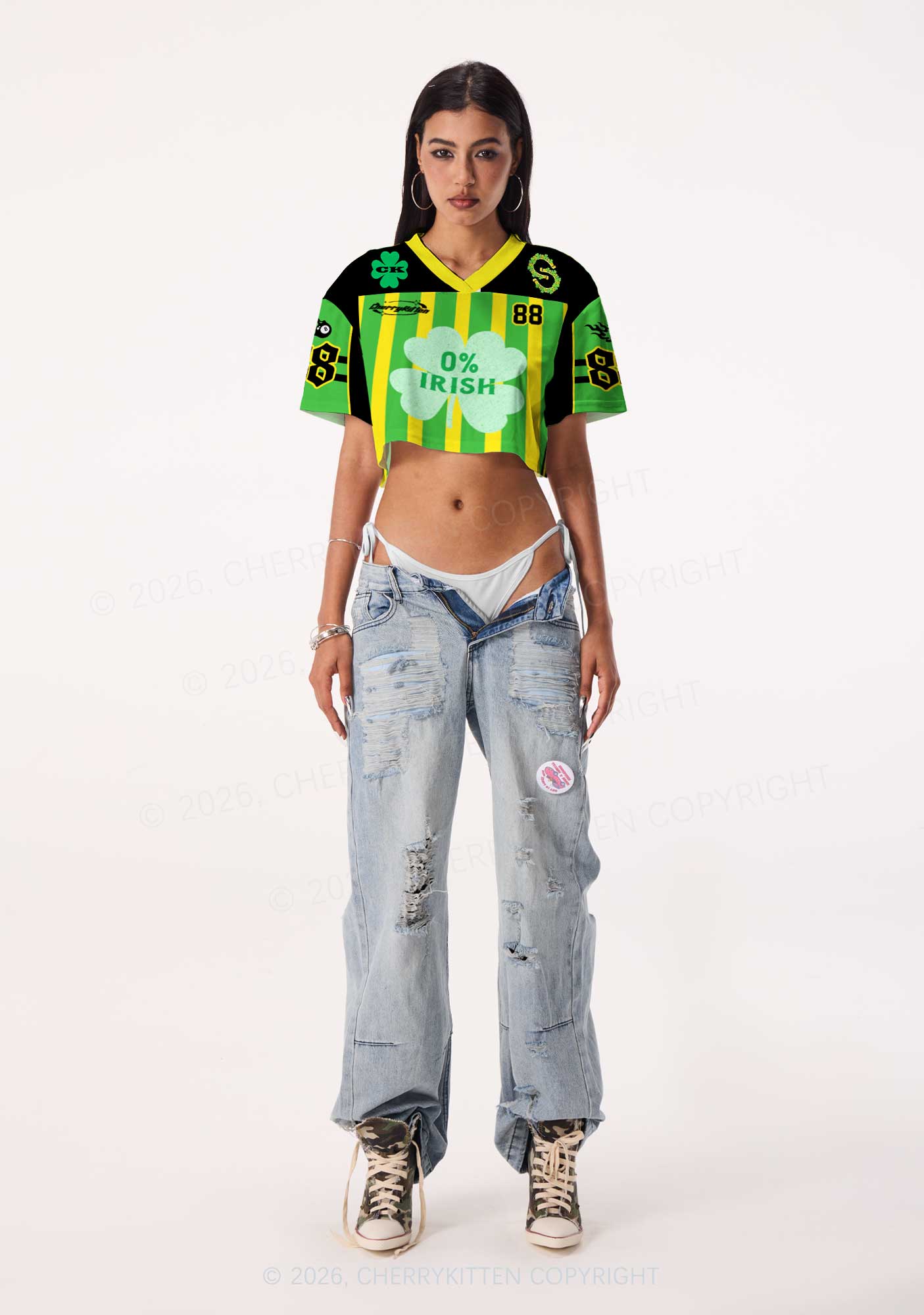 Custom Zero Percent Irish St Patricks Y2K Crop Sport Jersey Shirts Cherrykitten