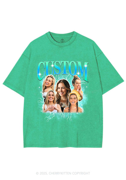 Custom Collage Portrait Y2K Shirts Washed Tee Cherrykitten
