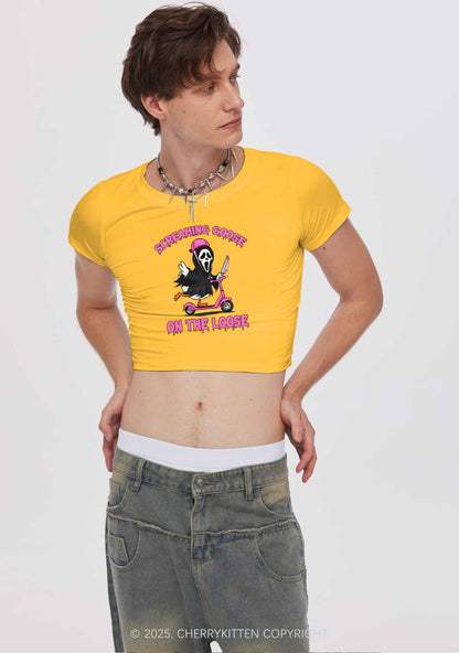 Halloween Screaming Goose On Loose Y2K Baby Tee Cherrykitten
