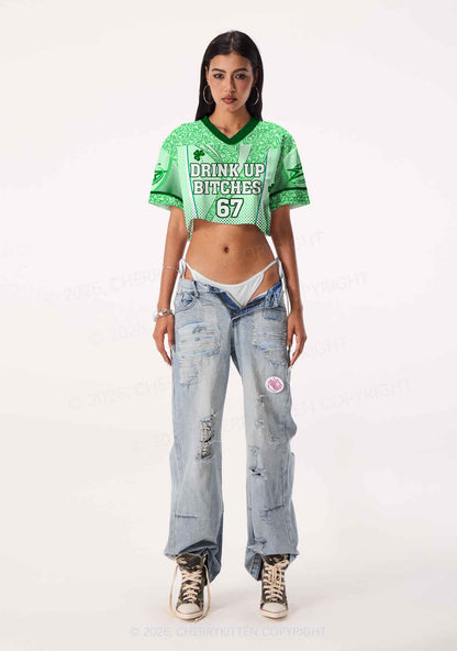 Custom Drink Up Bxxches St Patricks Y2K Crop Sport Jersey Shirts Cherrykitten