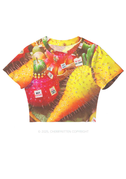 Various Fruits Pride Y2K Mesh Crop Top Cherrykitten