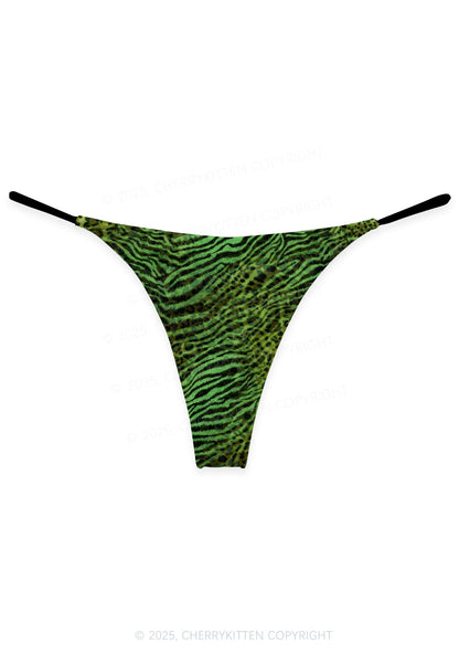 Green Zebra Leopard Pattern St Patricks Y2K Print Bikini String Thong Cherrykitten