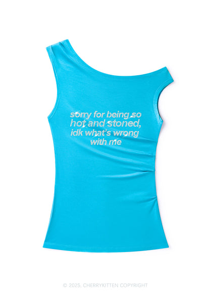 Rhinestone Sorry For Being Hot And Stoned Y2K Off Shoulder Tank Top Cherrykitten