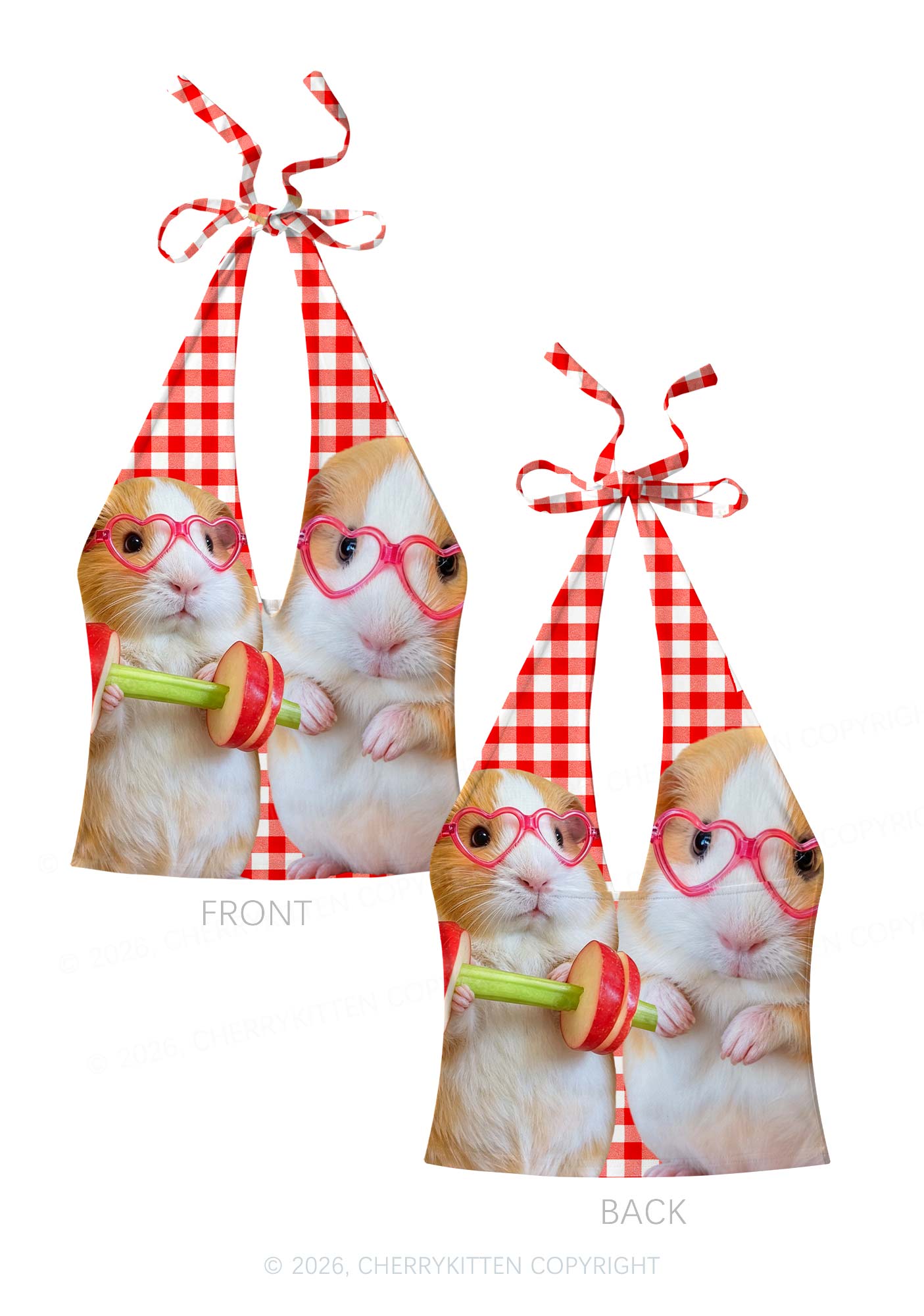 Two Guinea Pigs Y2K Print Halter Deep V Neck Cami Cherrykitten
