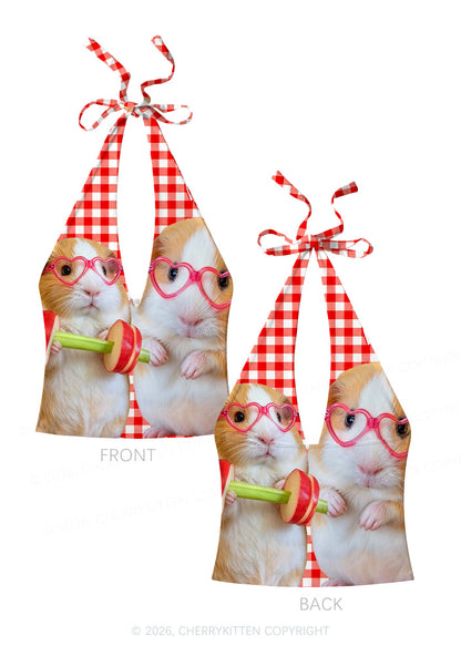 Two Guinea Pigs Y2K Print Halter Deep V Neck Cami Cherrykitten