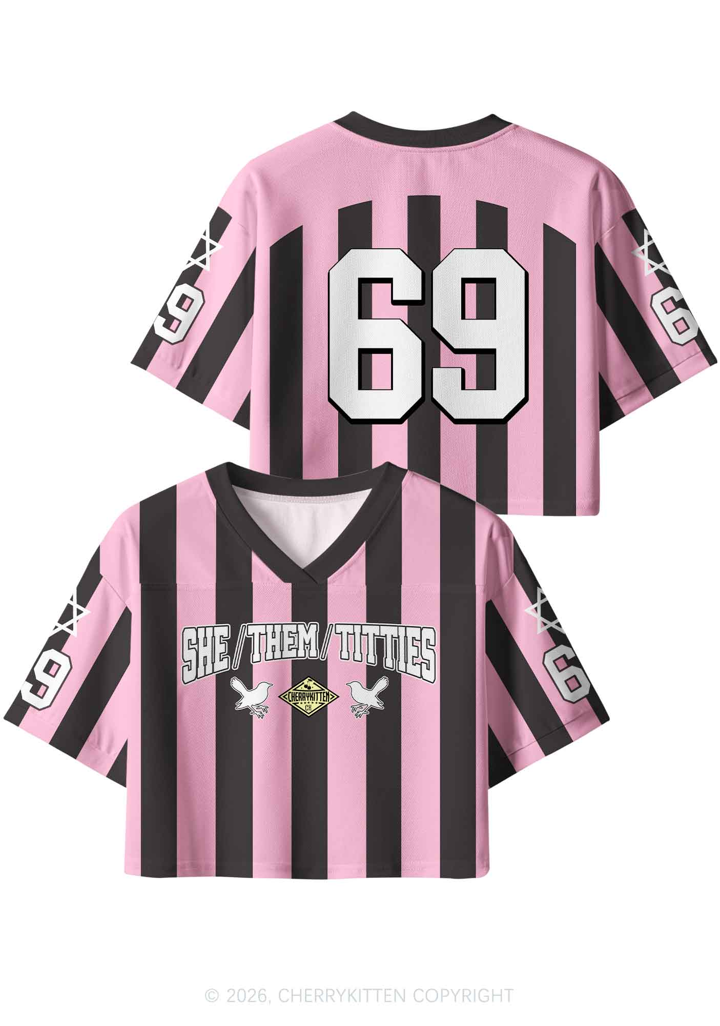 Pink Stripes She Them Txtties Pride Y2K Crop Sport Jersey Shirts Cherrykitten