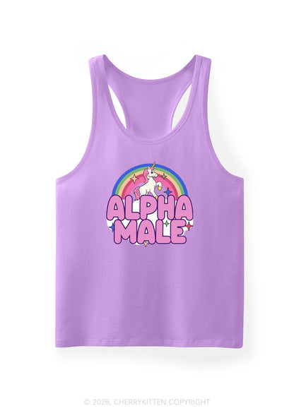 Rainbow Unicorn Alpha Male Y2K Men Racerback Tank Top Cherrykitten