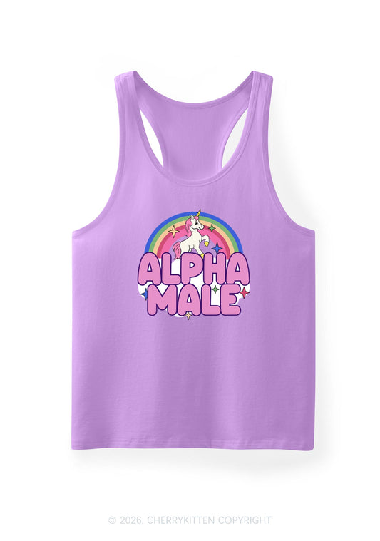 Rainbow Unicorn Alpha Male Y2K Men Racerback Tank Top Cherrykitten