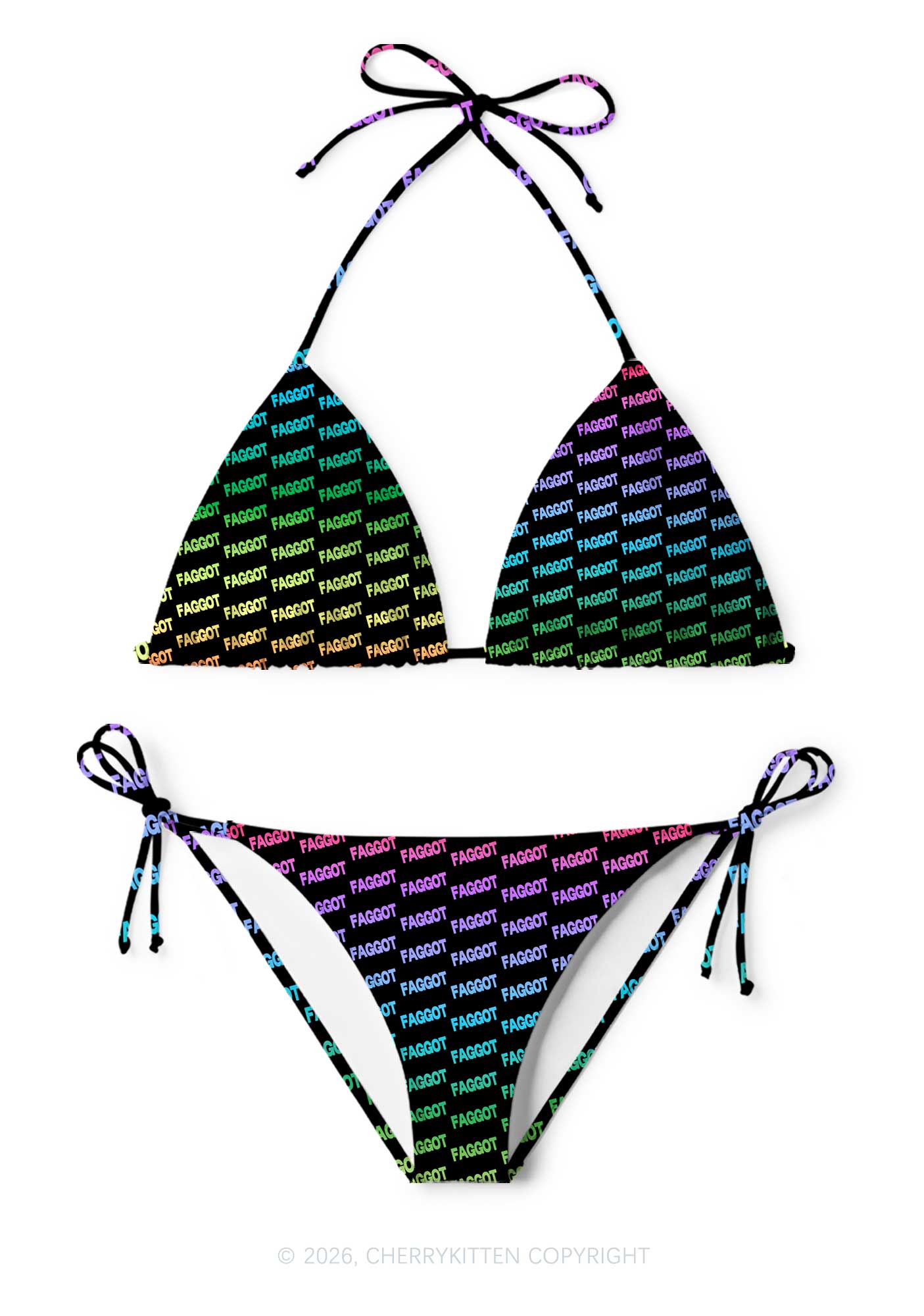 Neon Rainbow Faggot Pride Y2K Print Bikini Set Cherrykitten