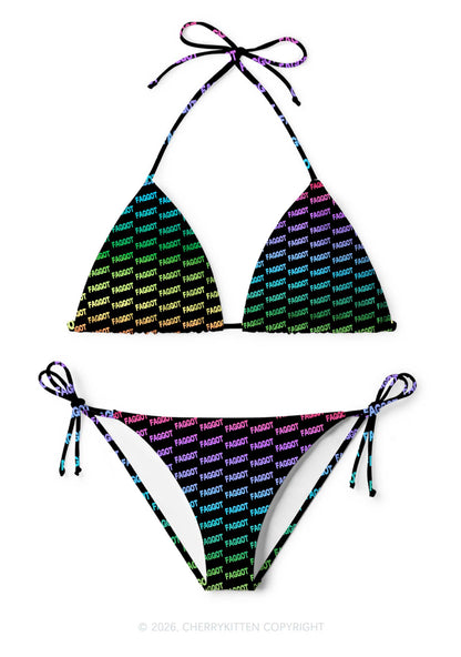 Neon Rainbow Faggot Pride Y2K Print Bikini Set Cherrykitten