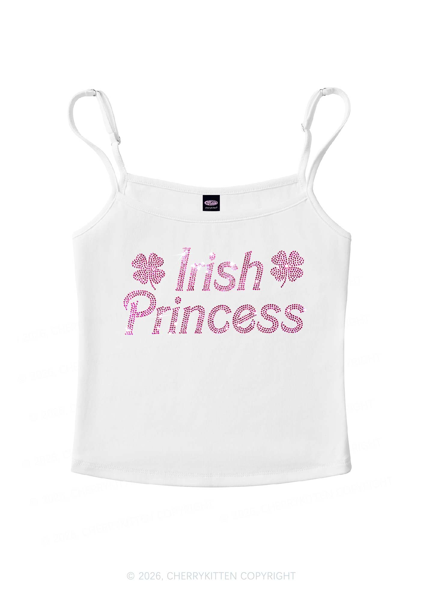 Rhinestone Irish Princess St Patricks Y2K Spaghetti Strap Cami Cherrykitten
