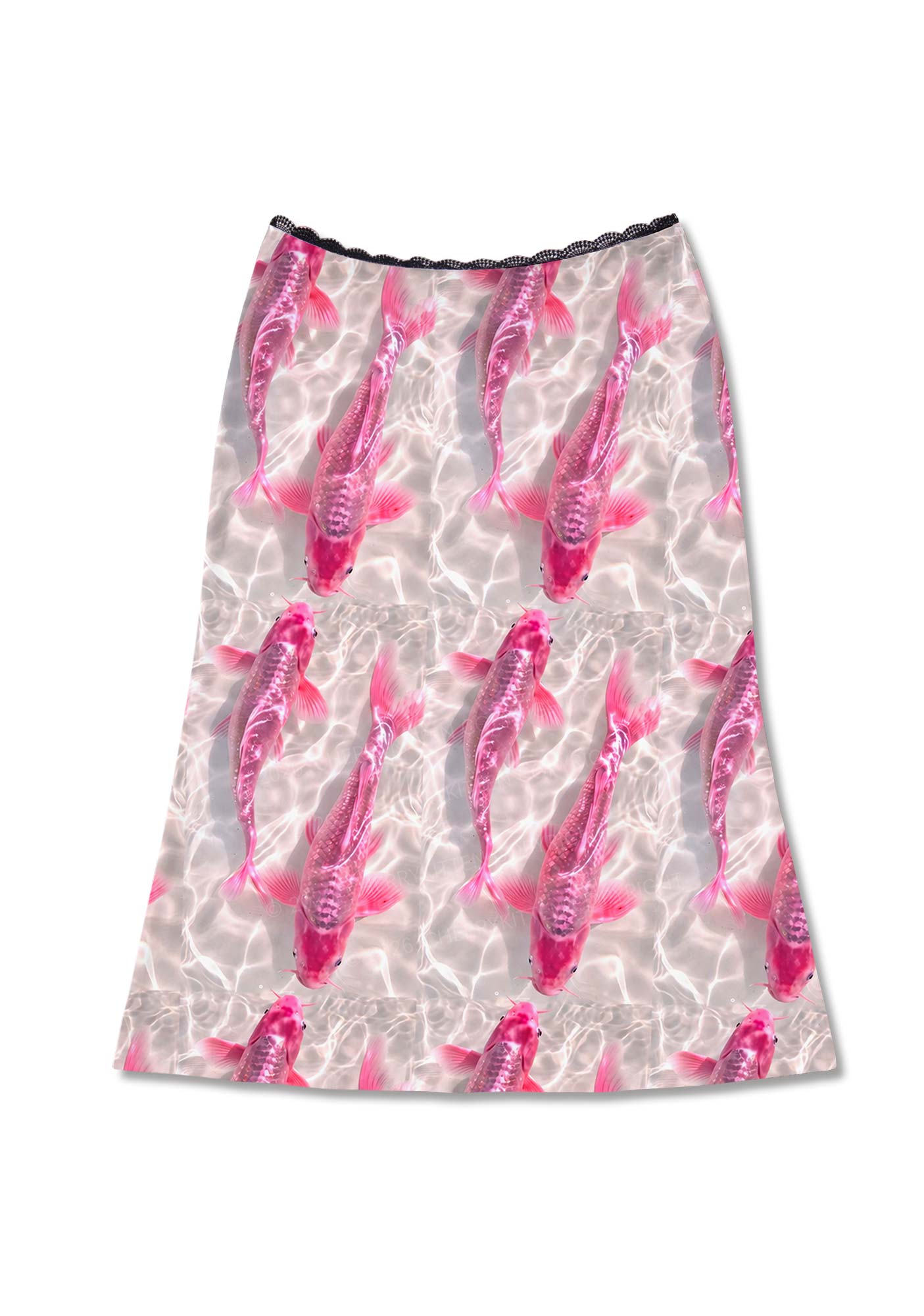 Pink Carp Water Ripple Y2K Print Midi Skirt Cherrykitten